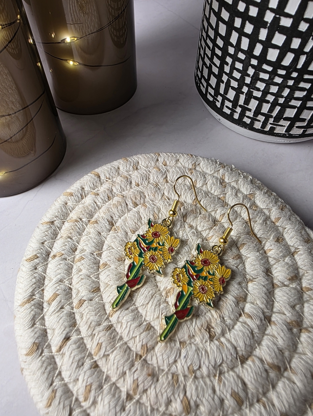 Sunflower Enamel Drop Earrings - Picture 3 of 3
